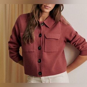 Sezane Betty Rosewood Cardigan Jacket XXXL 14 16 GUC Merino Wool